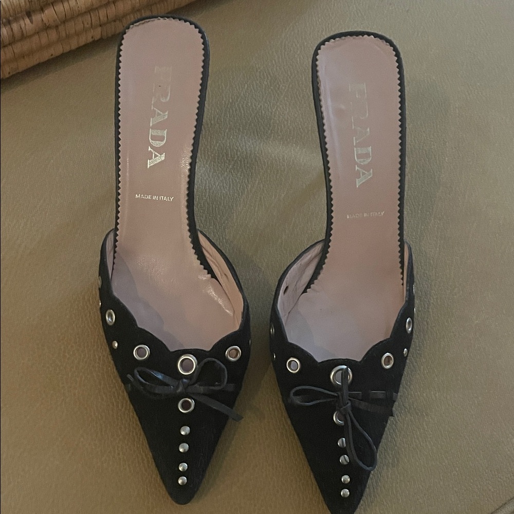 Prada Black Studded Women's Mules